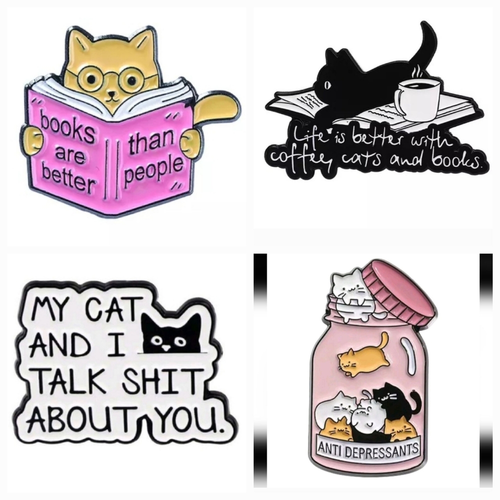 4 funny Cat-Themed Enamel Pin Set